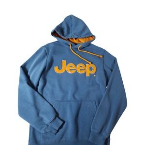 Jeep JEDCO Mens Blue Orange Applique Logo Pullover Fleece Hoodie Small RN122338